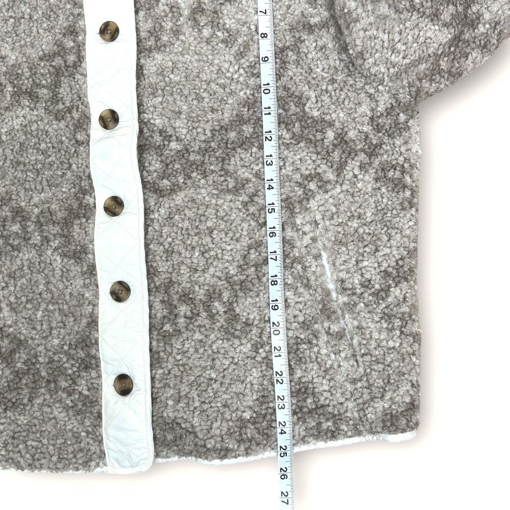 Lucky Brand Faux Shearling Teddy Jacket Women XL Grey‎ Beige Quilted Placket - Picture 9 of 12